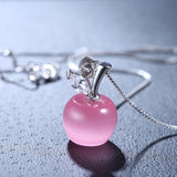 Sterling Silver High Quality Pink Opal Apple Shape Pendant Necklace Length 45CM