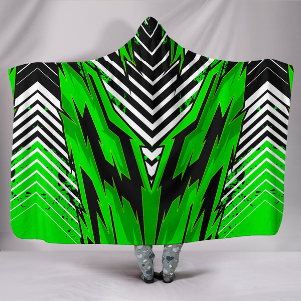 Racing Style Green & White Stripes Vibes Hooded Blanket